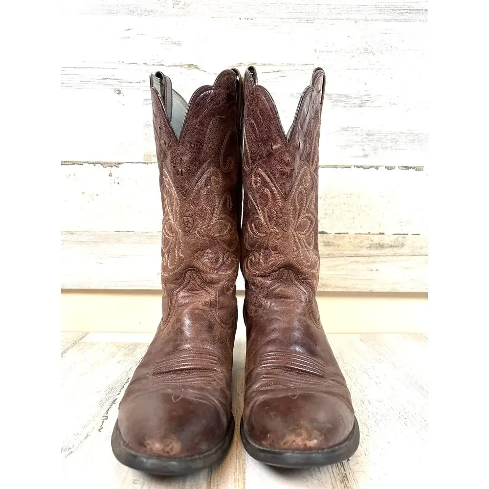 Ariat Womens 10 Brown Heritage R Toe Leather Western Cowgirl Boots